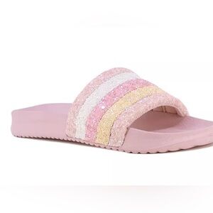 New Sugar Big Girls Pink Glitter Rainbow Slides 5